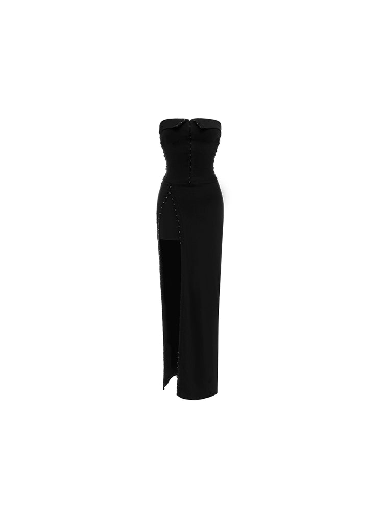 Black Strapless Hook Maxi Dress