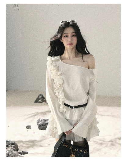 French Ruffle Off-Shoulder Mini Dress