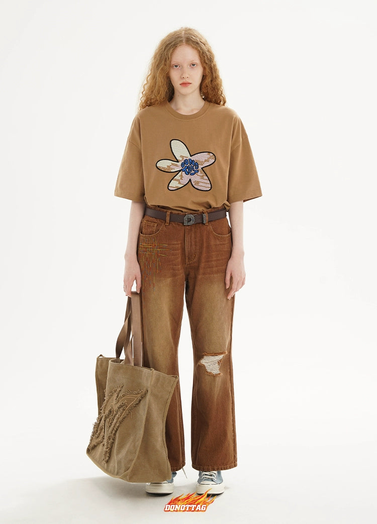 Flower Printed Oversized T-shirt - CHINASQUAD