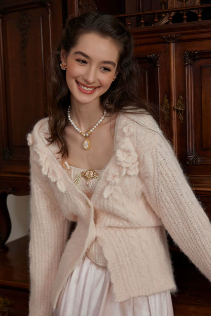 Hand-Crocheted Wool Knit Cardigan