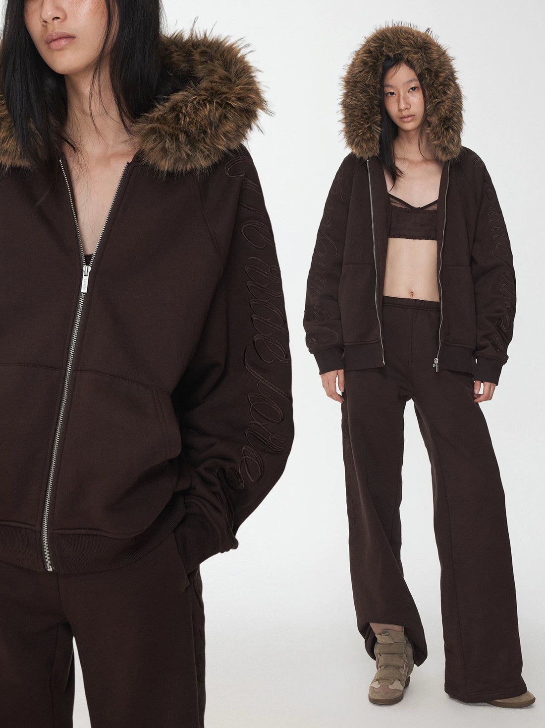 Faux-Fur Sweatshirt &amp; Jogger Set