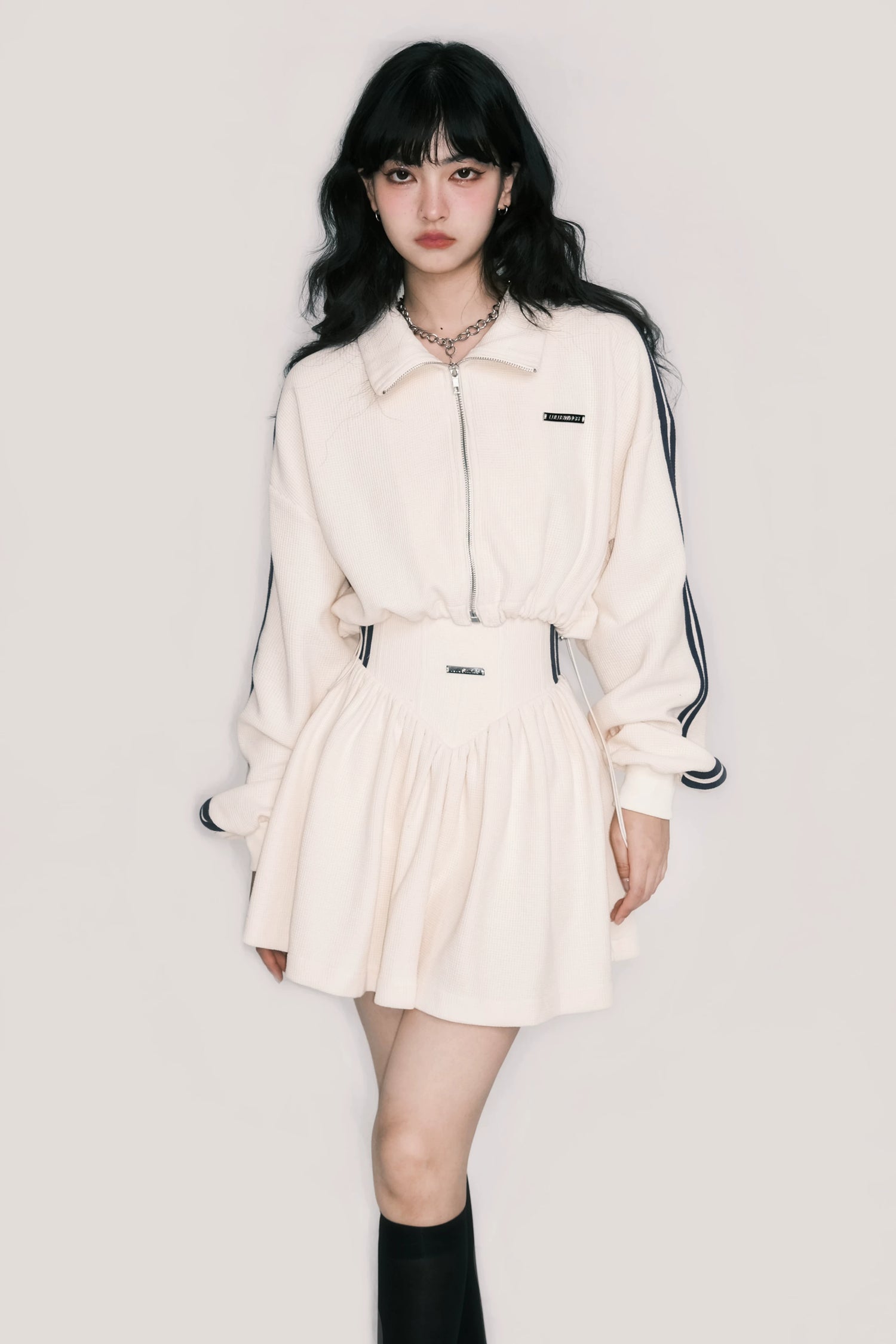 Tennis Waffle Sweatshirt &amp; Mini Skirt Set