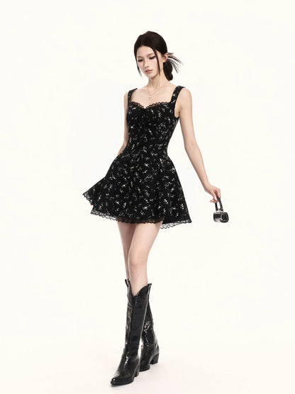 Midnight Bloom Square-Neck Floral Mini Dress