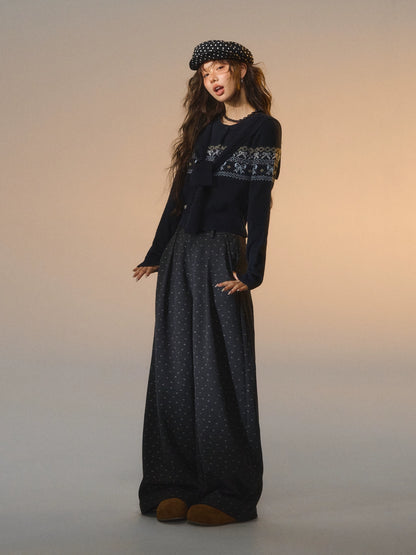 Fair Isle Bow Layered Knit Sweater