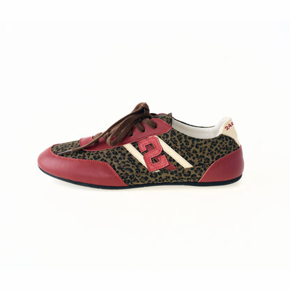 Leopard-Panel Low-Top German Trainer Sneakers