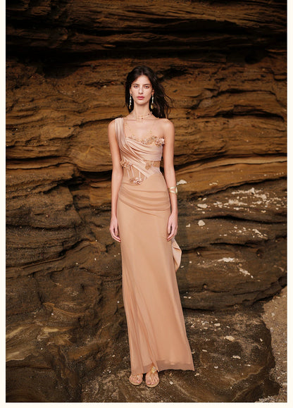 Sculpted Mesh Strapless Mermaid Dress