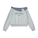 Off-Shoulder Plaid Patchwork Embroidered Sweatshirt - CHINASQUAD