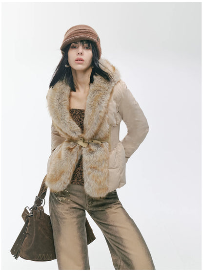 Vintage-Tech Distressed Fur-Panel Down Jacket