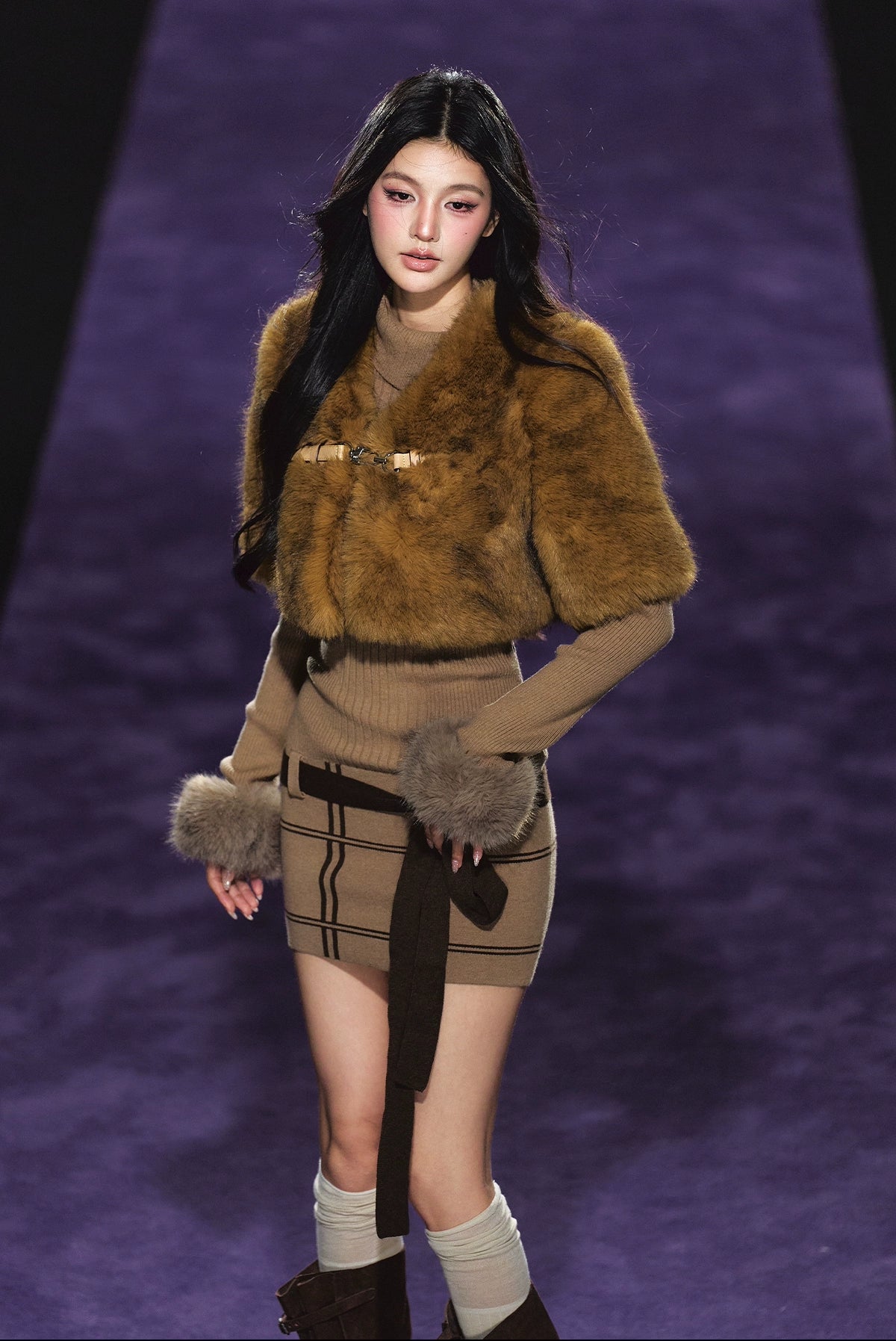 Maillard Faux Fur Cropped Cape