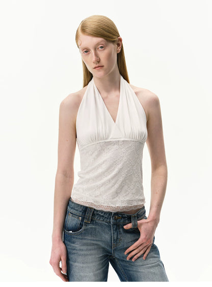 Lyocell Lace Panel Halter Top