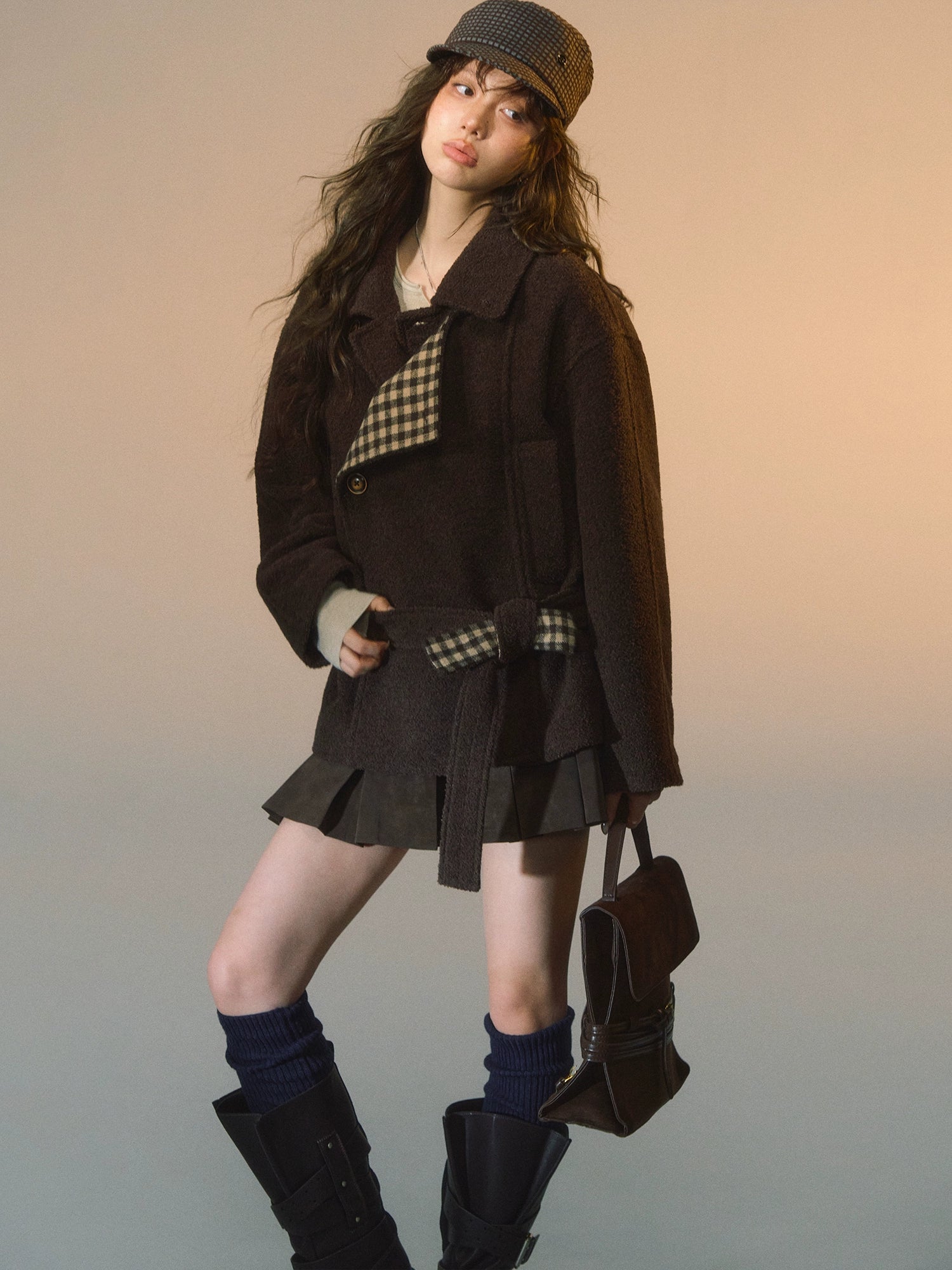 Plaid Patchwork Wool-Blend Cropped Jacket