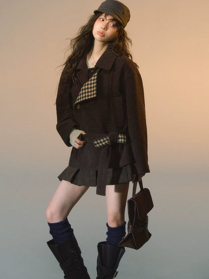 Plaid Patchwork Wool-Blend Cropped Jacket