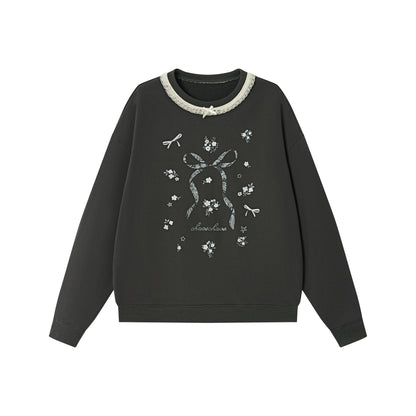 Vintage Lace-Trim Loose Sweatshirt