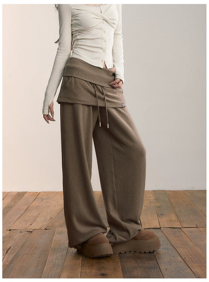 Folded Waist Skirt-Hem Wide-Leg Sweatpants