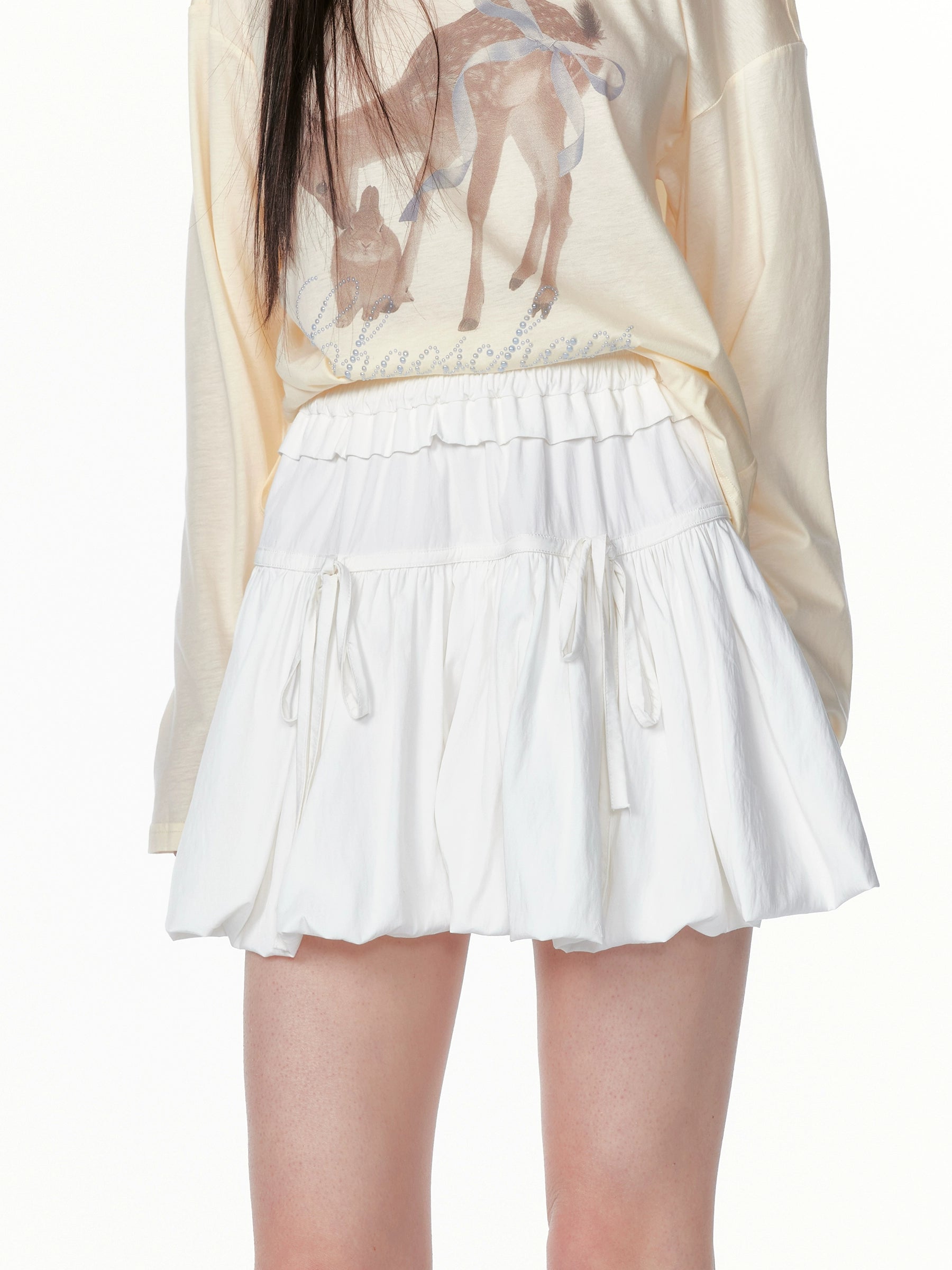 Bow Tie Waist Floral Bubble Skirt