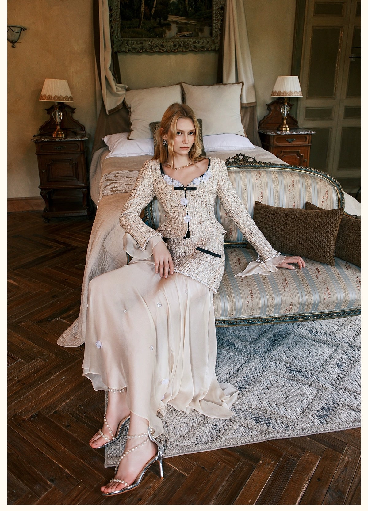 Shimmer Tweed Ruffled Jacket &amp; Skirt Set