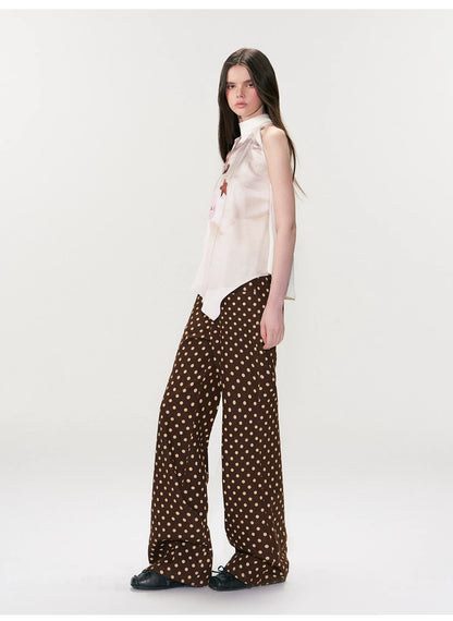 Vintage Polka Dot Straight-Leg Denim Trousers