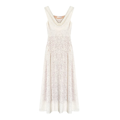 Lace Jacquard Waist-Cinched Maxi Dress