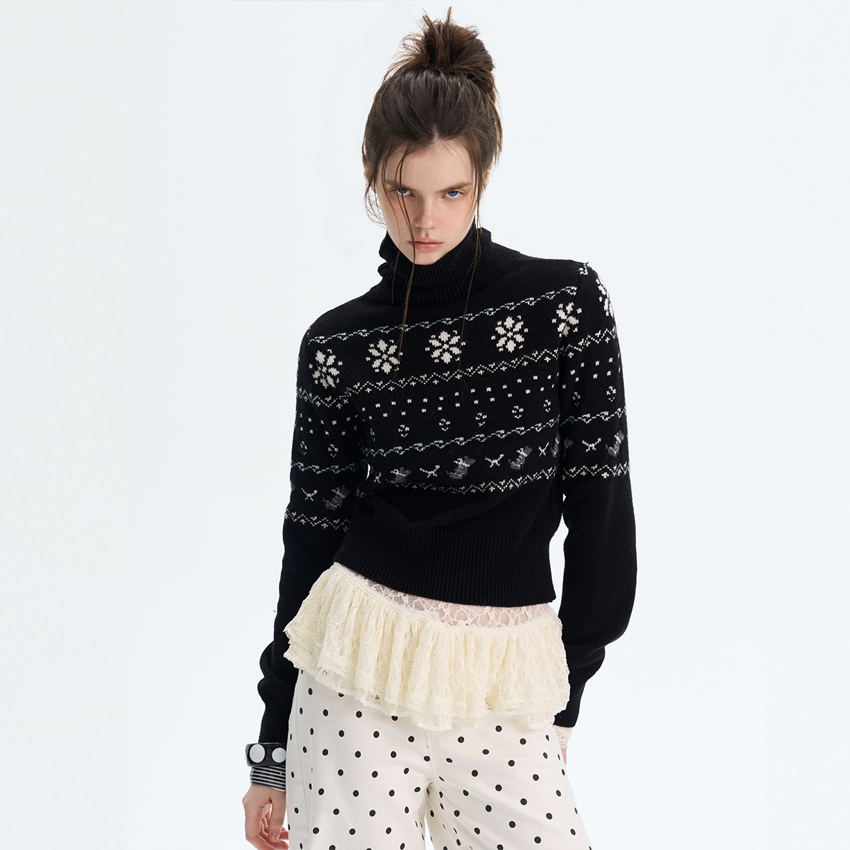 Fair Isle Wool Turtleneck Knit Sweater