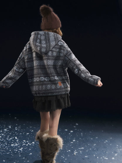 Jacquard Polar Fleece Hooded Casual Jacket