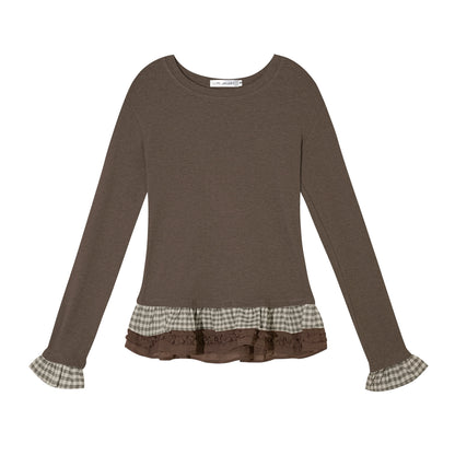 Tencel Wool Plaid Patchwork T-Shirt