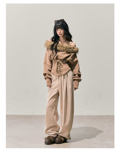 French Off-Shoulder Fuzzy Knit T-Shirt