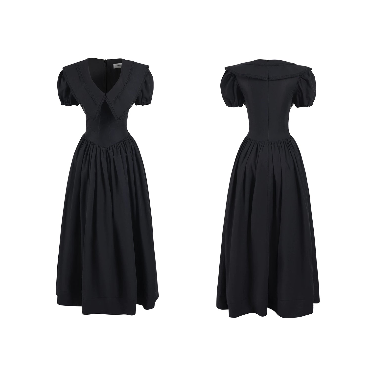 Puff-Sleeve Waist-Defined Maxi Dress