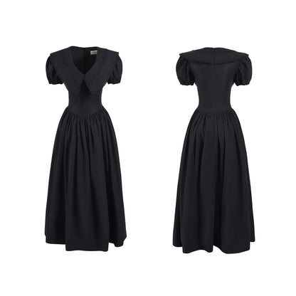 Puff-Sleeve Waist-Defined Maxi Dress