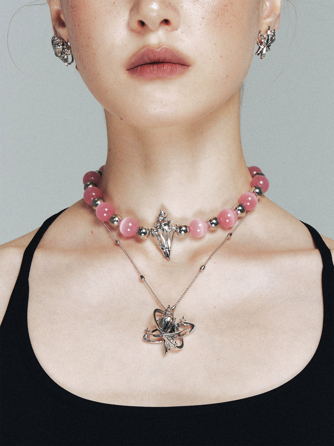 Seashell Star Pink Crystal Choker