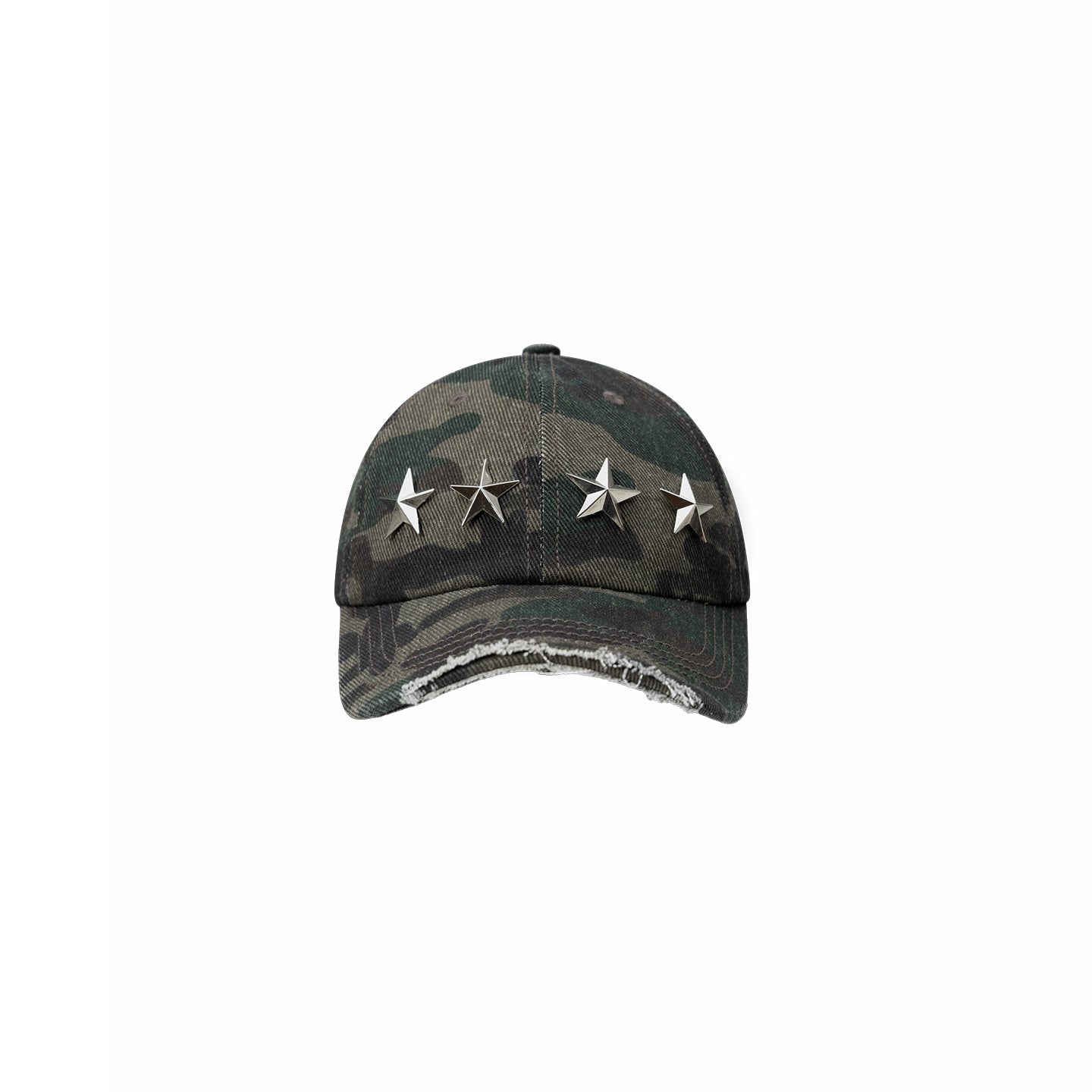 Distressed Star-Studded Camouflage Baseball Cap