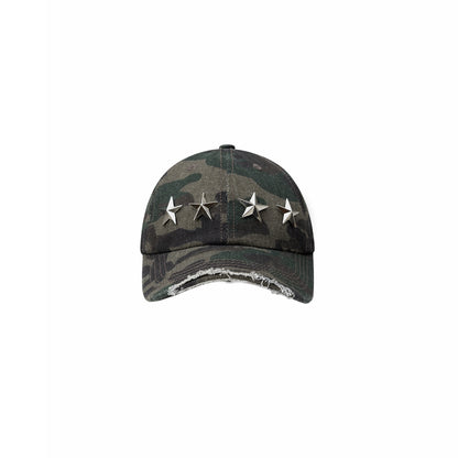 Distressed Star-Studded Camouflage Baseball Cap