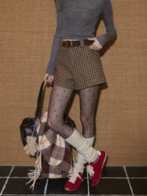 Plaid Suede Belted High-Waist A-Line Shorts - CHINASQUAD