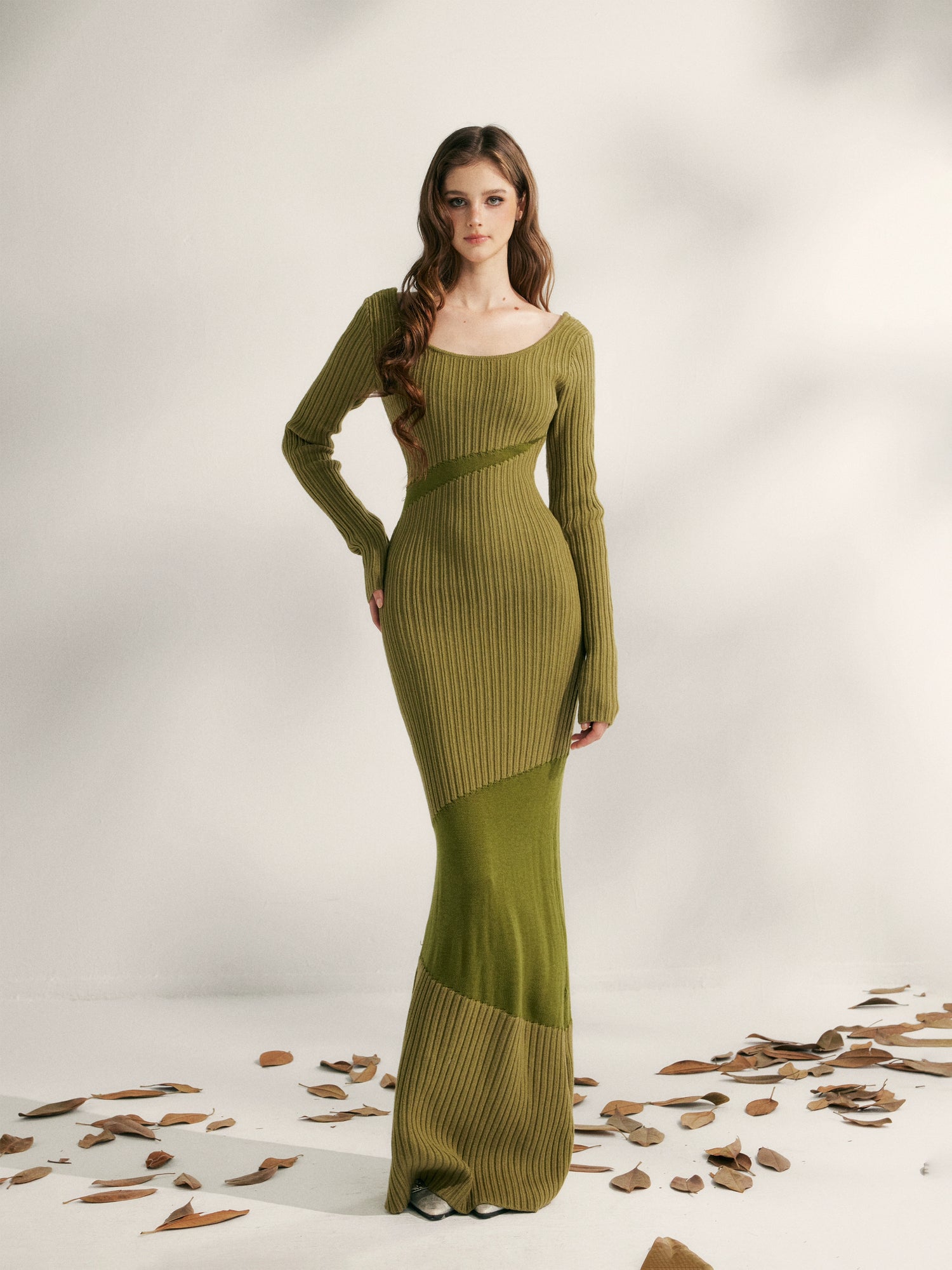 Autumn Weave Knit Panel Waist Dress