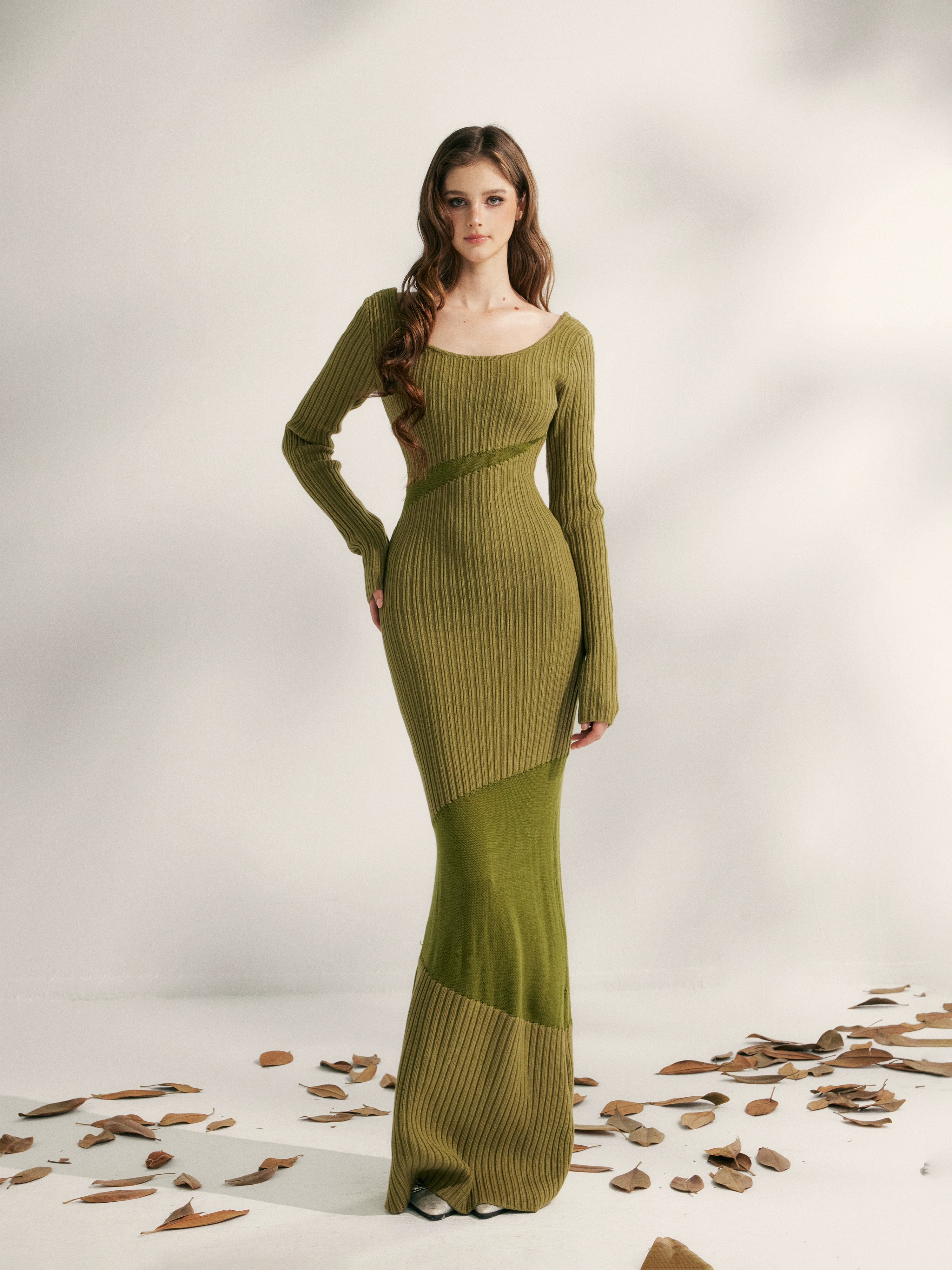 Autumn Weave Knit Panel Waist Dress