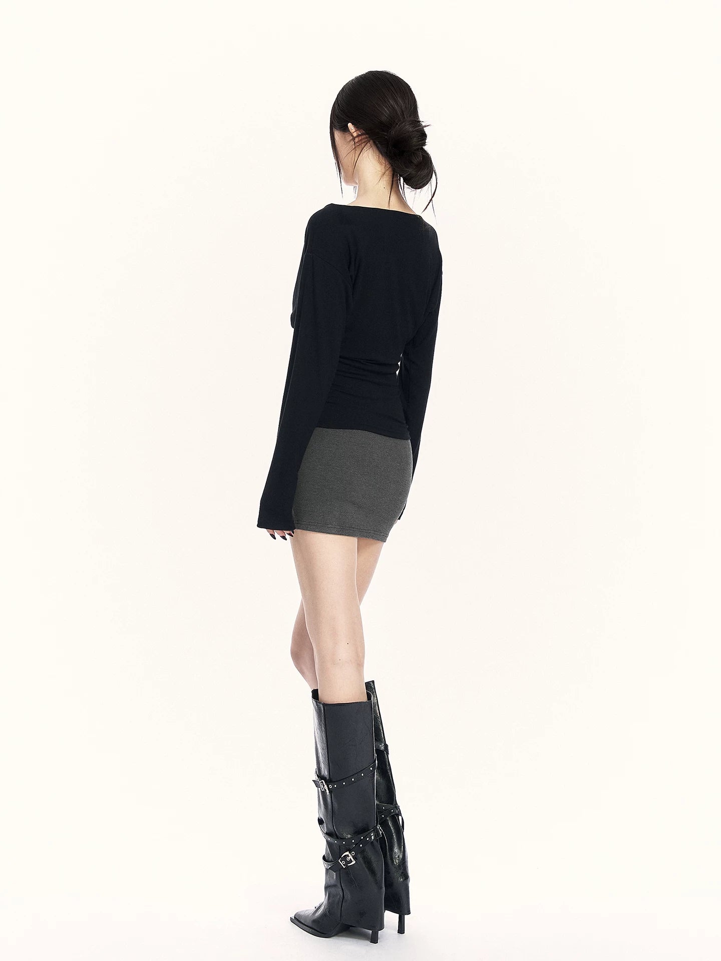 Contrast V-Neck Knit Top &amp; Bodycon Dress Set