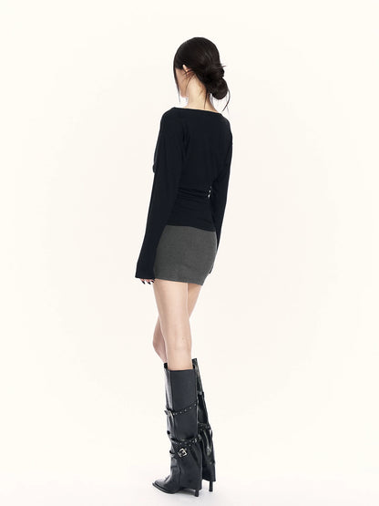 Contrast V-Neck Knit Top &amp; Bodycon Dress Set