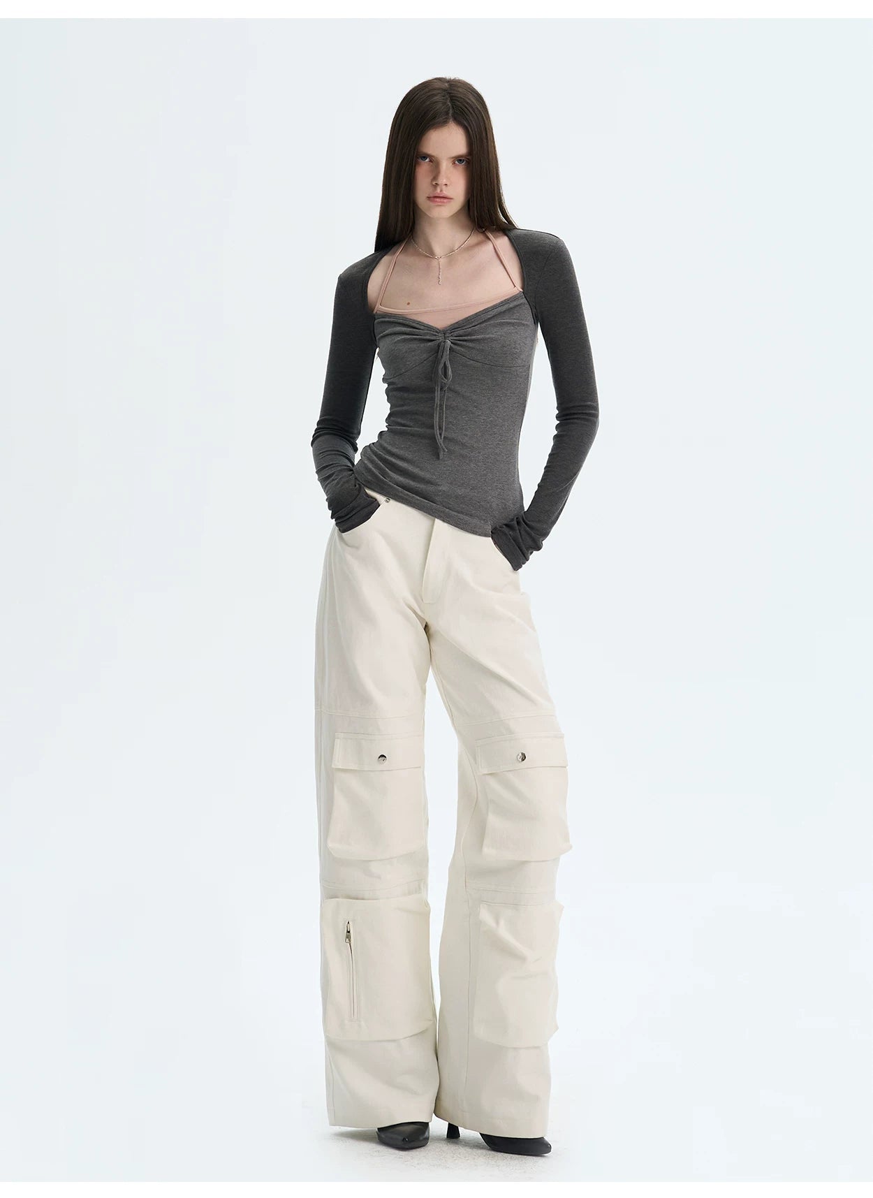 Layered Halter-Effect Long-Sleeve T-Shirt