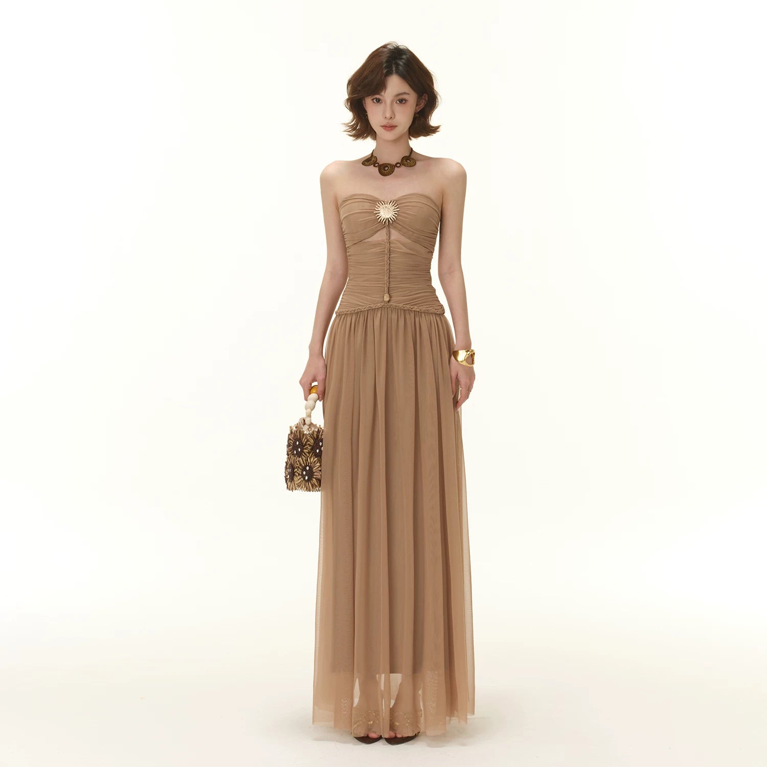 Greek Goddess Strapless Corset Maxi Dress