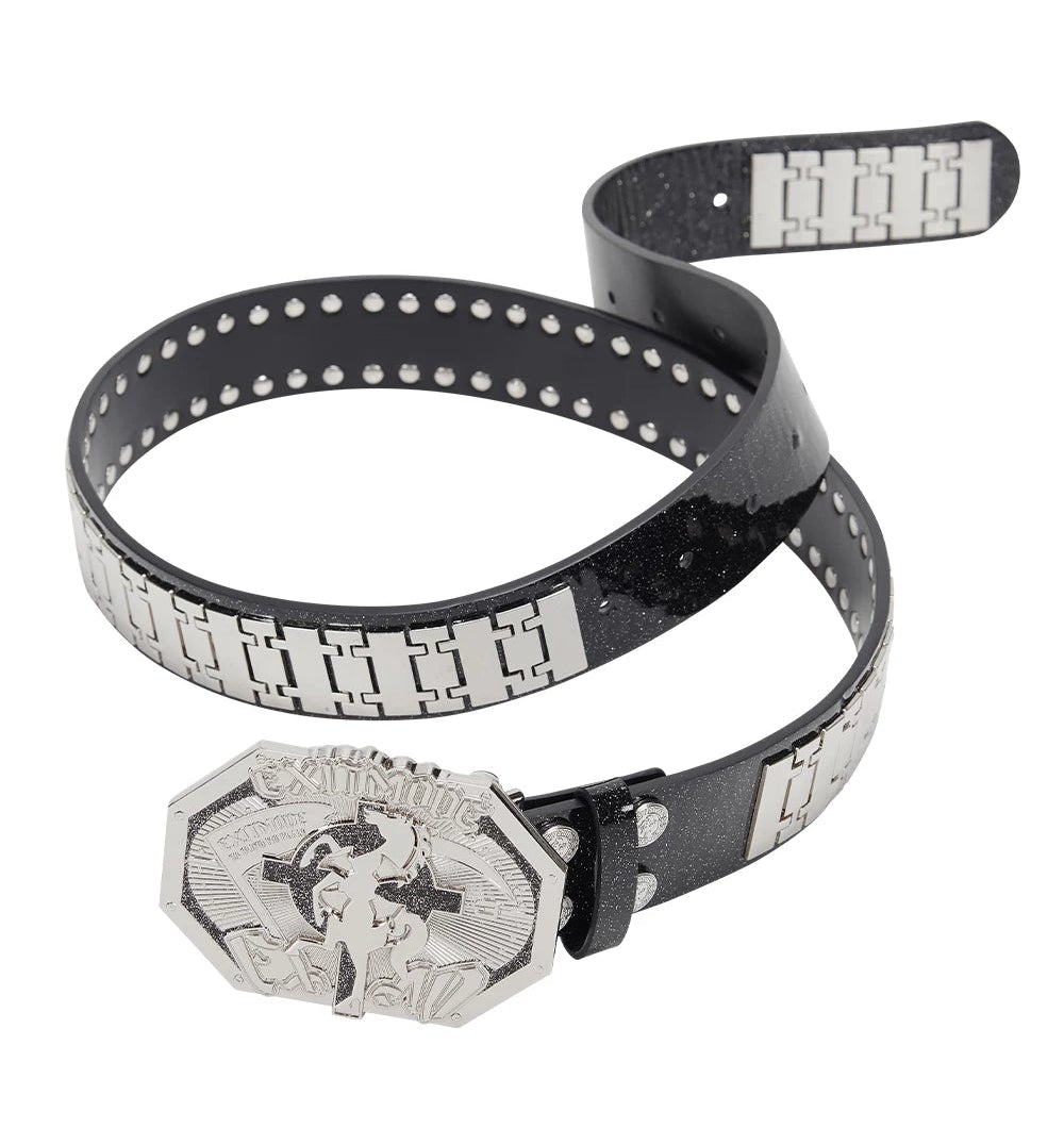 Chrono-Inspired Cross Emblem Leather Belt