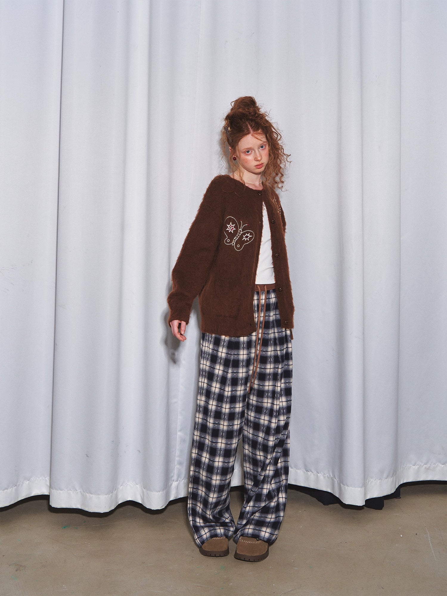 Lazy Plaid Wide-Leg Casual Pants - CHINASQUAD