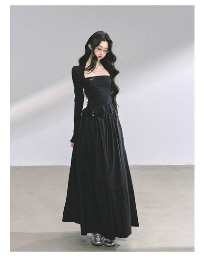 French Relaxed Long Sleeve Maxi Dress
