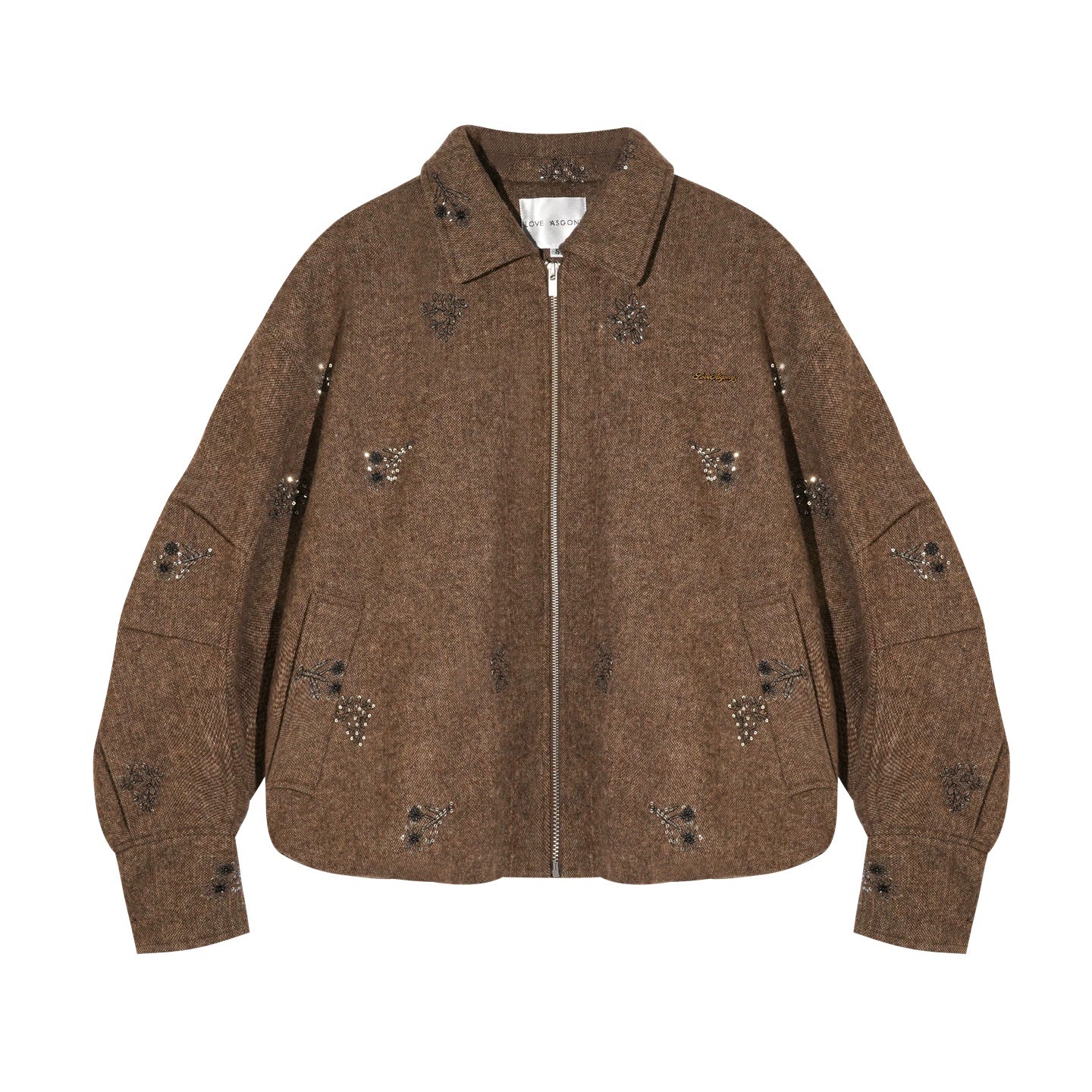 Sequin Embroidered Plaid Wool Blouson Jacket