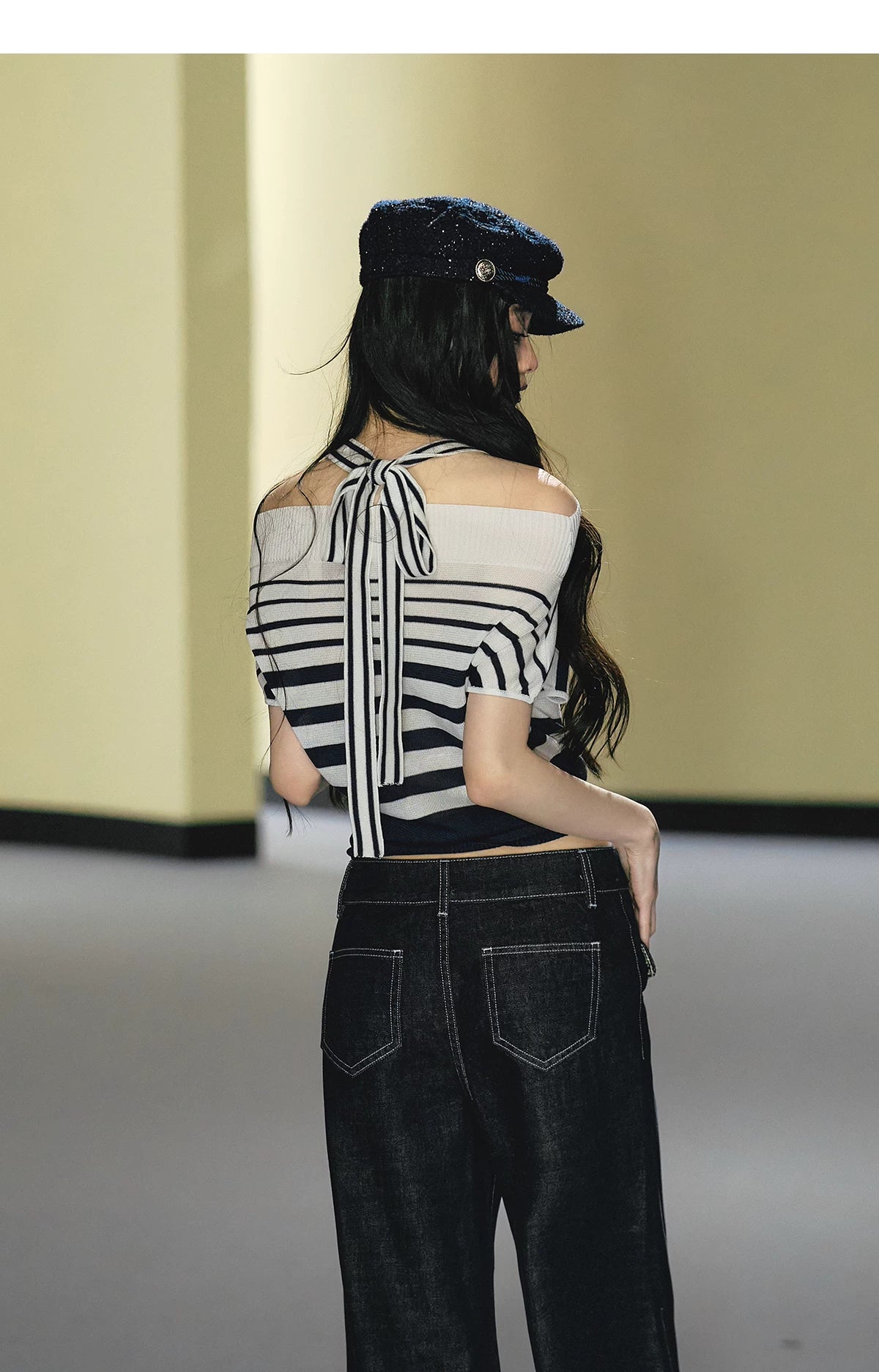 Nautical Stripe Off-Shoulder Halterneck Top