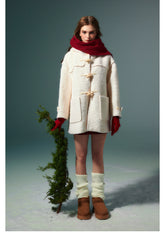 White Wool Horn Buttons Coat - CHINASQUAD