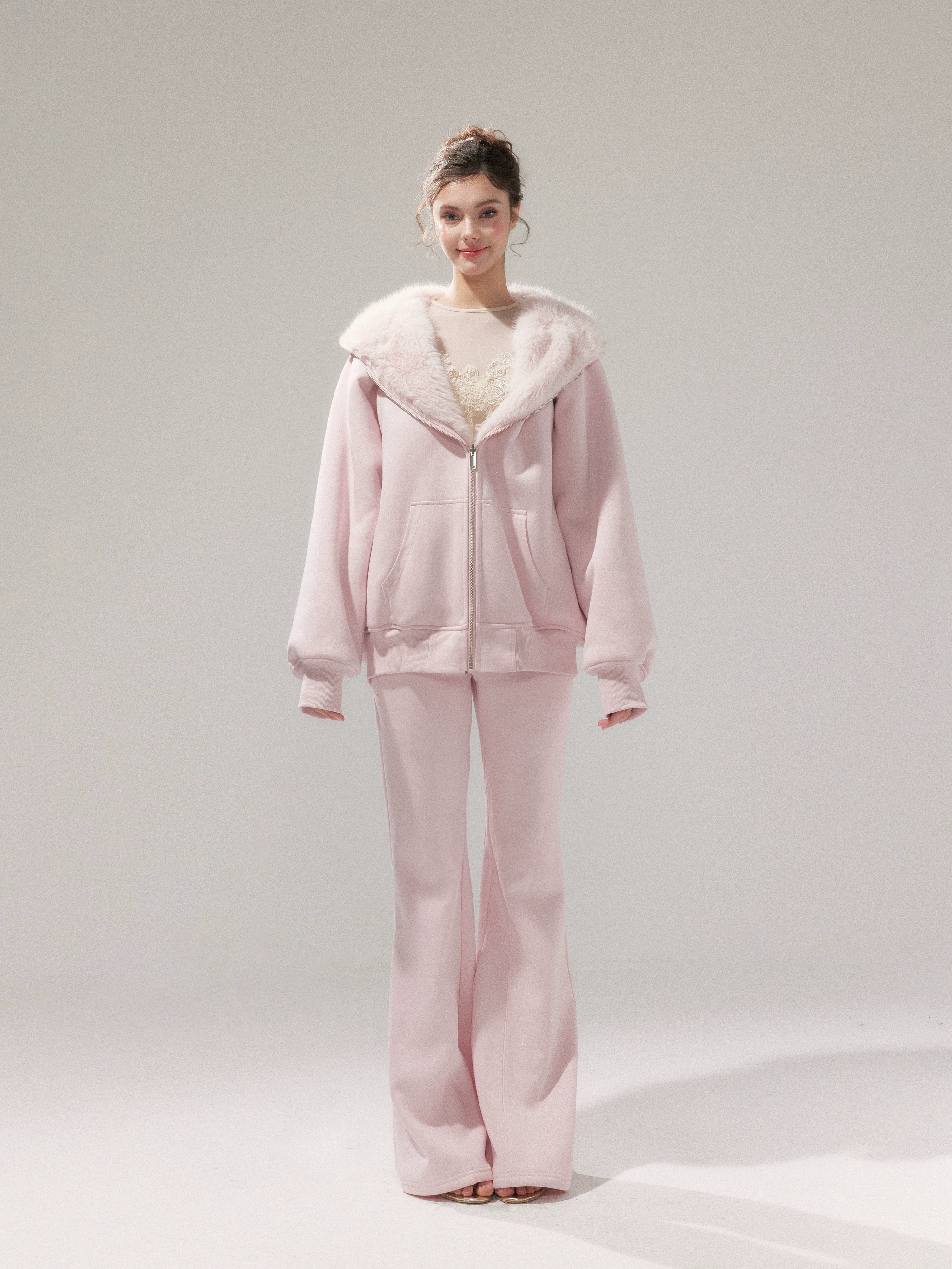 Hooded Fleece Jacket &amp; Plush Sweatpants Set