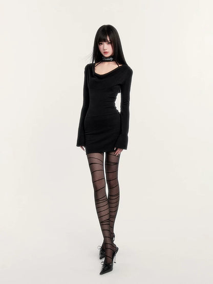 Cowl-Neck Choker Slim-Fit Bodycon Dress