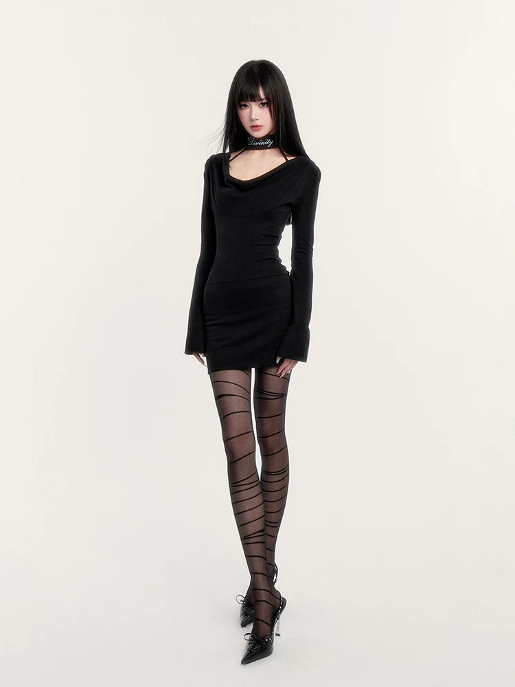 Dark Muse Cowl Neck Choker Bodycon Dress