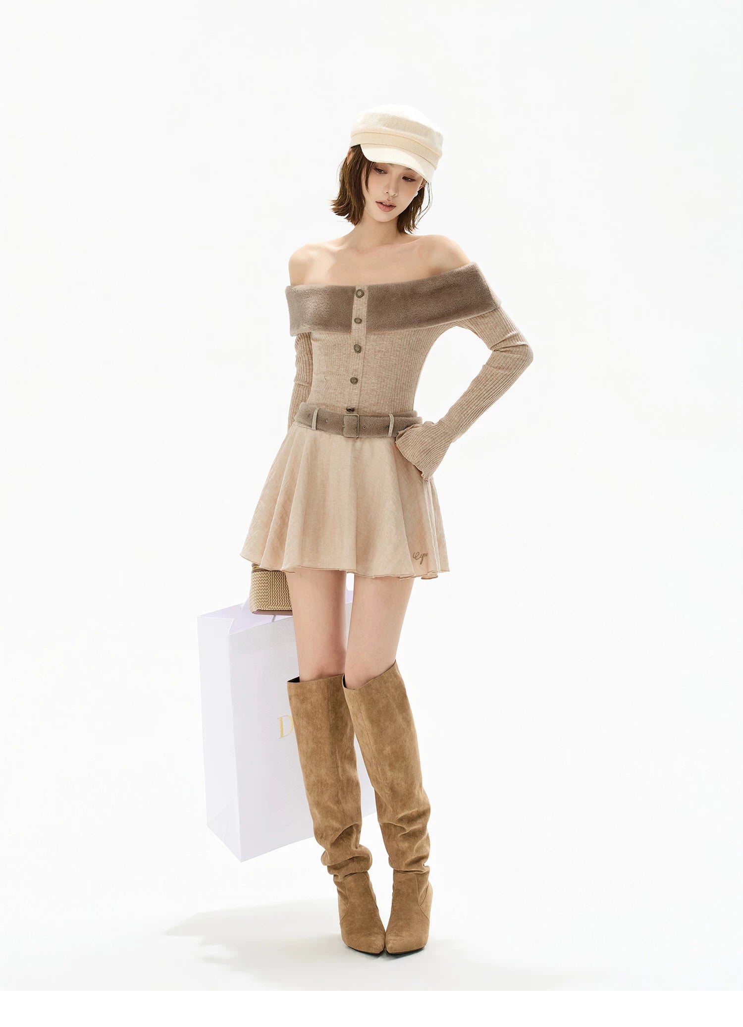 Mink Knit Off-Shoulder Dress