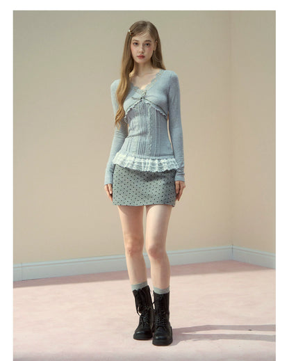 Wool Polka Dot A-line Mini Skirt - CHINASQUAD