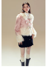 Pink Gradient Button Shearling Jacket - CHINASQUAD